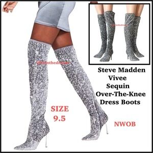 NIB Steve Madden Vivee Sequin Over-The-Knee Dress Boots Size 9.5 $149